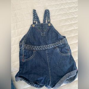 OshKosh B'gosh Dark Blue Denim Braided-Strap Overall Shorts